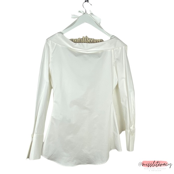 🆕 NWT ZARA Women’s Minimalist Wide Neck Off-Shoulder Collared Button Blouse SM - Picture 4 of 12